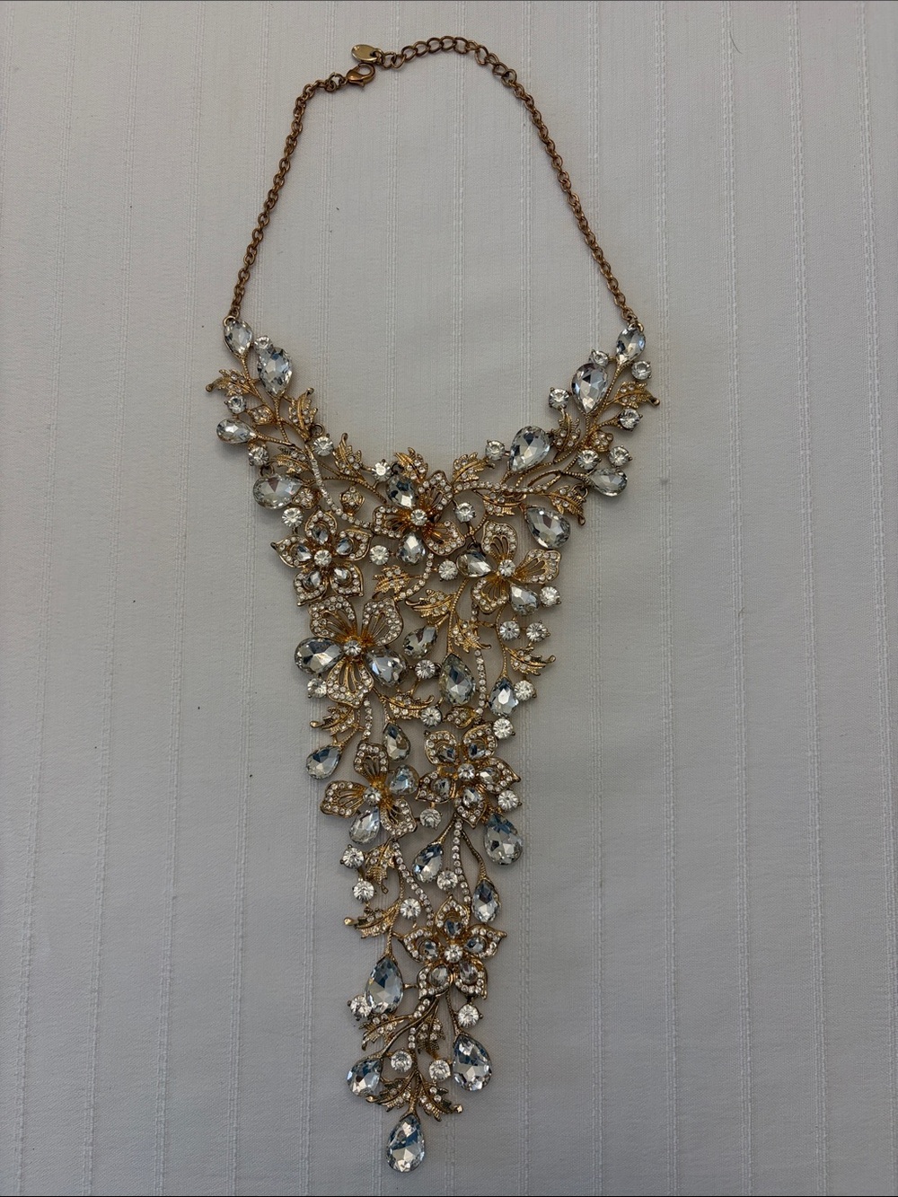 Gold Floral Crystal Statement Necklace - Women Jewelry